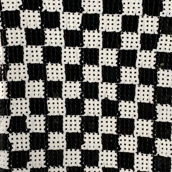 EMPORIO ARMANI Size 4 Black White Polyester Blend Sequined Checkered Dress - Picture 2 of 7